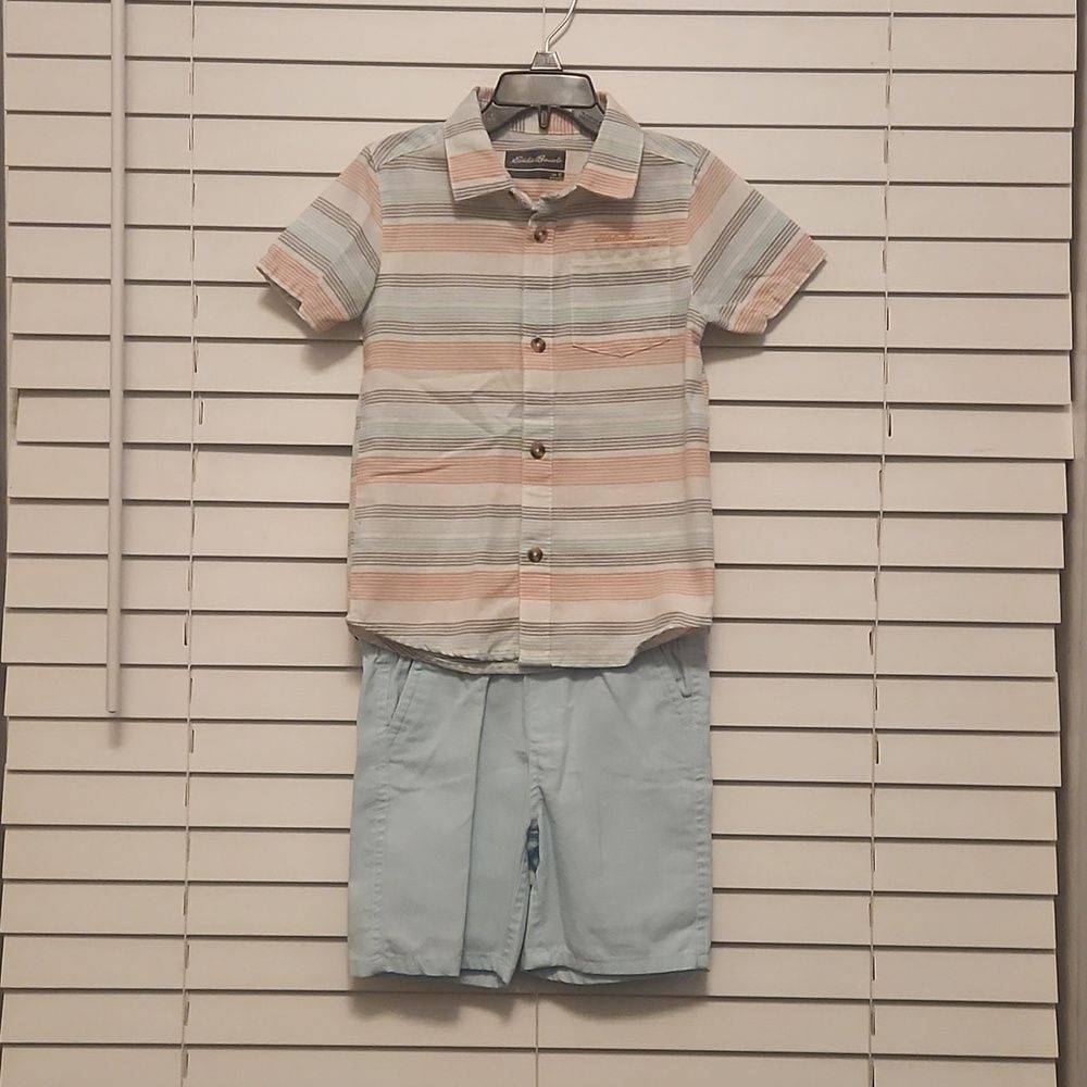 Eddie Bauer Pastel Striped Button Down Shirt and Shorts Set. 4T